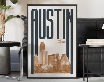 Austin Wall Art, Austin Art Print, Austin Skyline, Austin Aesthetic Decor, Travel Poster Print
