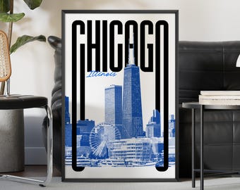 Chicago Wall Art Print, Chicago Poster, Chicago Art Print, Chicago Skyline, Chicago Aesthetic Decor, Travel Poster Print, Printable Wall Art