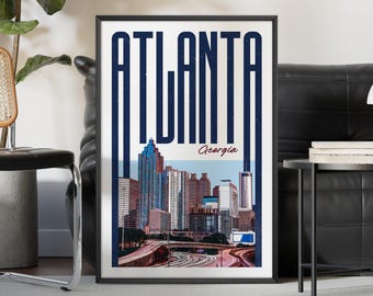 Art mural d'Atlanta, impression d'art d'Atlanta, ligne d'horizon d'Atlanta, décoration esthétique d'Atlanta, impression d'affiche de voyage