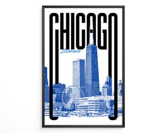 Impresión de arte mural de Chicago, póster de viaje retro de decoración urbana