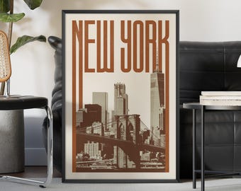 Impresión de arte mural de Nueva York, póster de Nueva York, impresión artística de Nueva York, horizonte de Nueva York, impresión de póster de viaje de Nueva York, arte mural imprimible