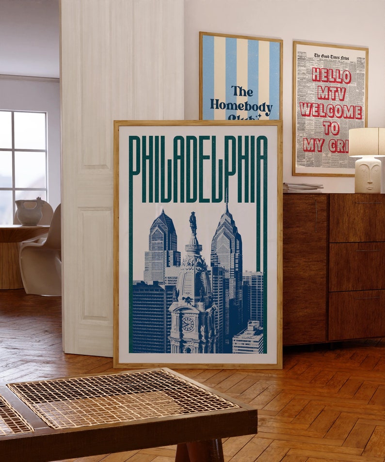 Philadelphia Wall Art Print, Philadelphia Poster, Philadelphia Skyline, Philadelphia Aesthetic Decor, Philadelphia Travel Poster Print