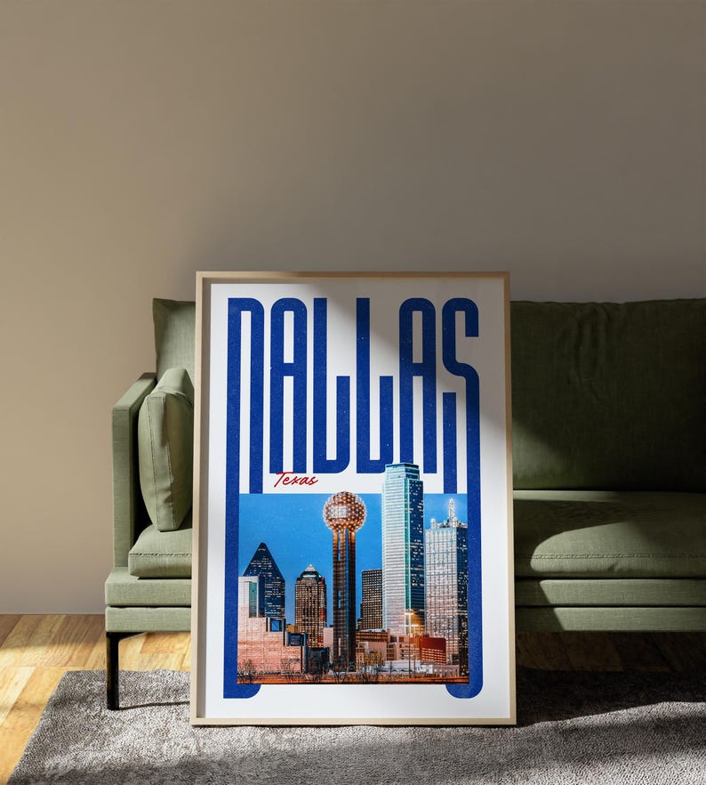 Dallas Skyline Art Print: Retro Urban Travel Poster (printable Wall Art ...
