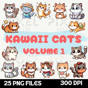 Kawaii Cats Volume 1 png, png files, clipart, kawaii, cat designs, kittens, stickers, transparent background