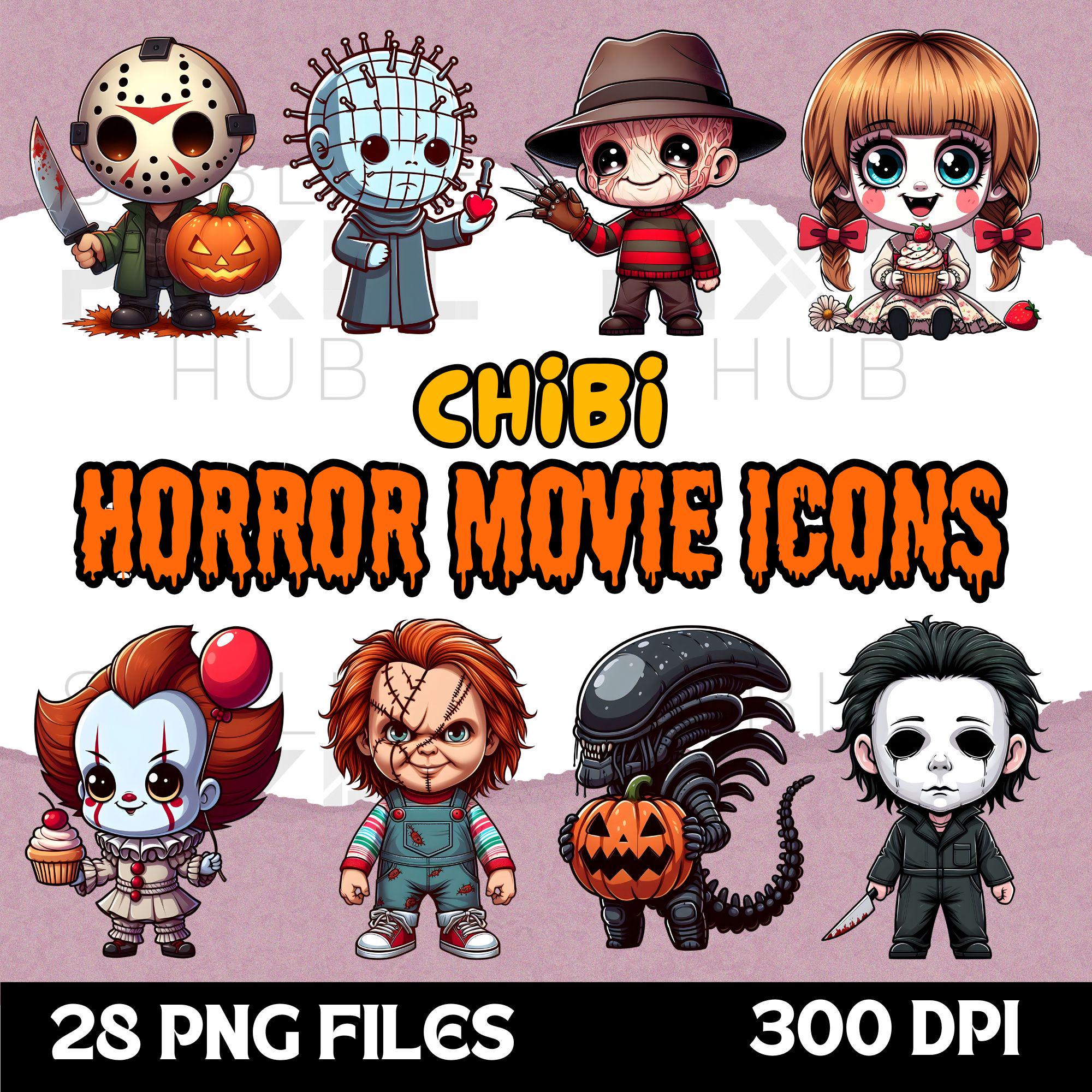 Chibi Horror Movie Icons Png, Png Files, Clipart, Chibi, Halloween