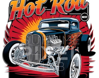 Imágenes prediseñadas de autos Hot Rod, diseño de llamas, vehículos (descarga digital PNG)