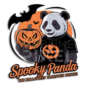 Panda espeluznante png, archivos png, clipart, panda de dibujos animados para Halloween, diseños de Halloween, fondo transparente