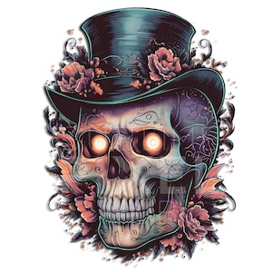 Hermosa calavera con sombrero png, archivos png, clipart, Halloween, calavera, diseños de Halloween, fondo transparente