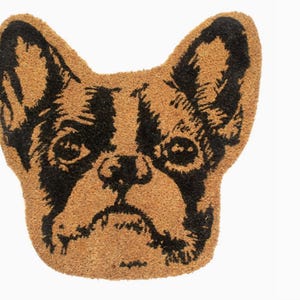Natural Tufted Boston Terrier Head Doormat, 20&quot; X 20&quot; Door Mat Dog mat