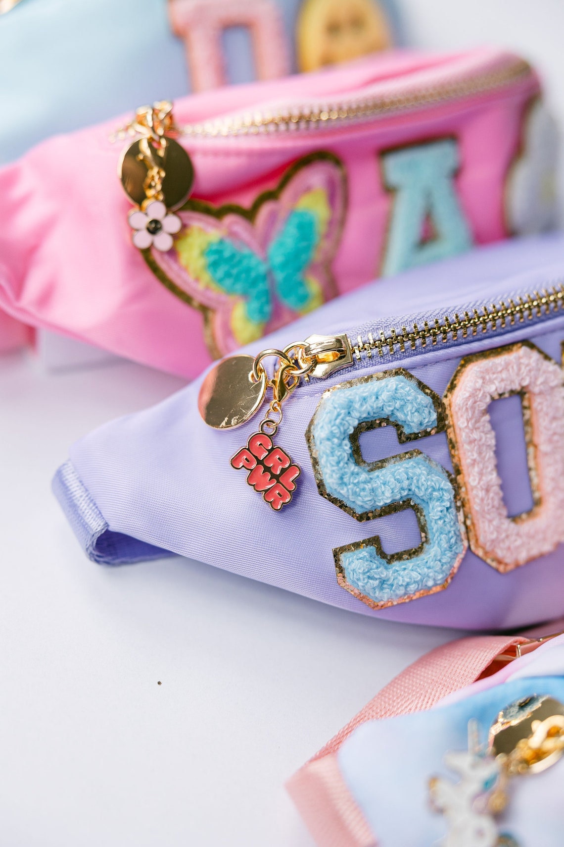 Personalized Kids Nylon Fanny Pack | Chenille Letter Patch Belt Bag | Custom Kids Crossbody Bag | Mini Fanny Pack for Children