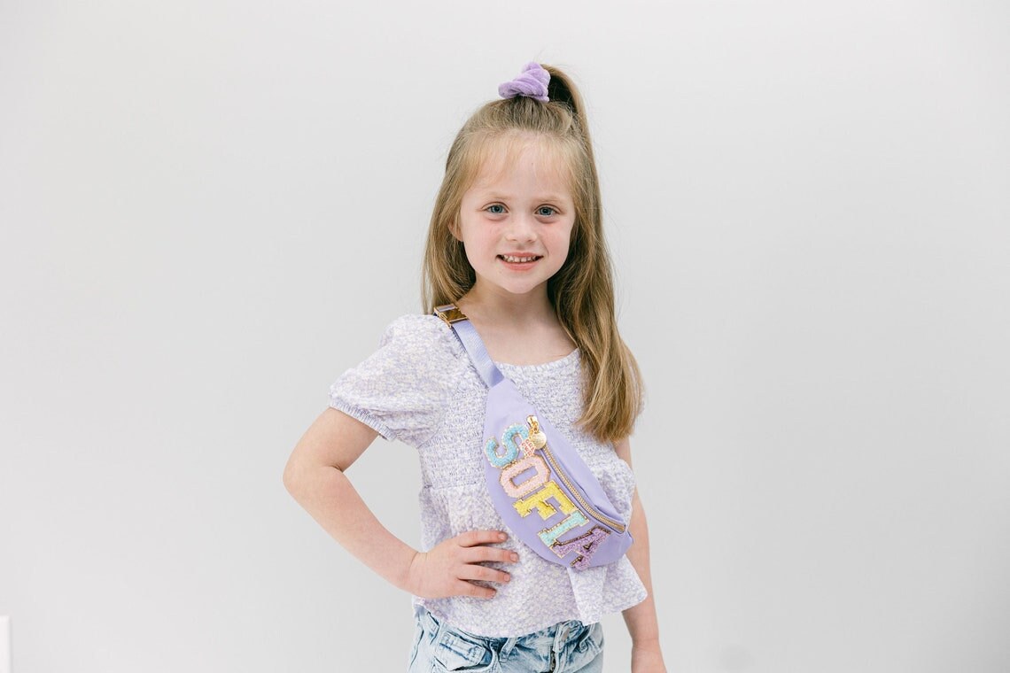 Personalized Kids Nylon Fanny Pack | Chenille Letter Patch Belt Bag | Custom Kids Crossbody Bag | Mini Fanny Pack for Children