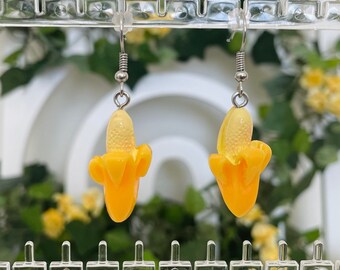 3D Double-Side Fruit Banana Dangle Earrings - Acrylic Drop Hook Earrings For Women