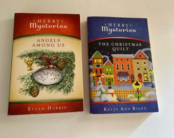 Merry Mysteries: The Christmas Quilt + Angel Among Us Paperback Book Lot of 2