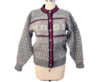 Vintage LL Bean Wool Nordic Fair Isle Cardigan USA Womens Small