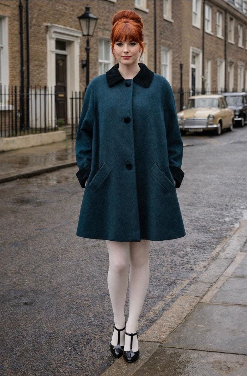 green velvet coat dress Vintage 1950s Dark Green Velvet Swing Coat – ALEXANDRA-KING main image 0