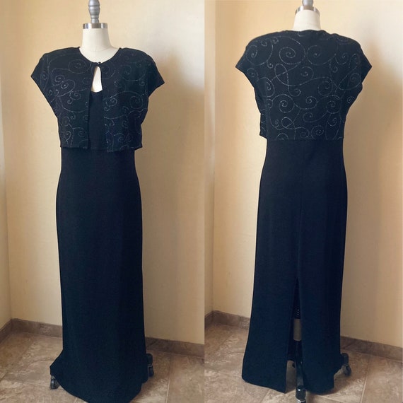 90s VTG Teddi Evening Women’s Dress Black Maxi Bor