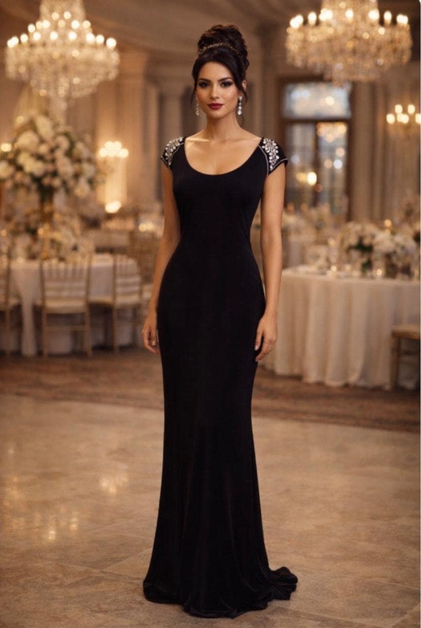 beaded dress cocktail Poly USA 9238 Beaded Short Cold Shoulder Dress main image 0