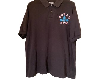 90's VTG World Gym Men's Polo T-shirt Black Size XL