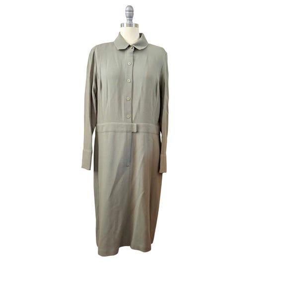 Linda Allard Ellen Tracy Sage Green Button Front Belted Dress 12 Gabardine NWT