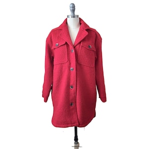 Old Navy Red Sherpa Shacket Coat Jacket Womens Small Teddy Fleece Oversized