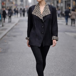 Black Jacket With Leopard Cuffs - Etsy