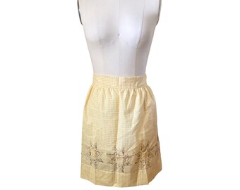 Vintage Handmade Apron Yellow Checkered Star Embroidered