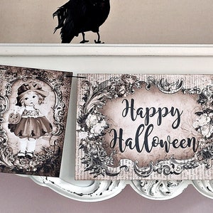 Vintage Halloween Decor, Halloween Decor, Halloween Banner, Halloween Garland, Black and White Halloween Decor, Vintage Halloween Banner