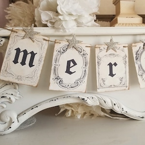 Merry Christmas Banner, Vintage Style Christmas Garland, Vintage Christmas Decor, Farmhouse Christmas Decor, Vintage Christmas Banner