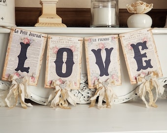 Vintage Wedding Decor, Bridal Shower Banner, Vintage Valentine Banner, Valentine Garland, Love Banner, Love Garland, Bridal Shower Decor