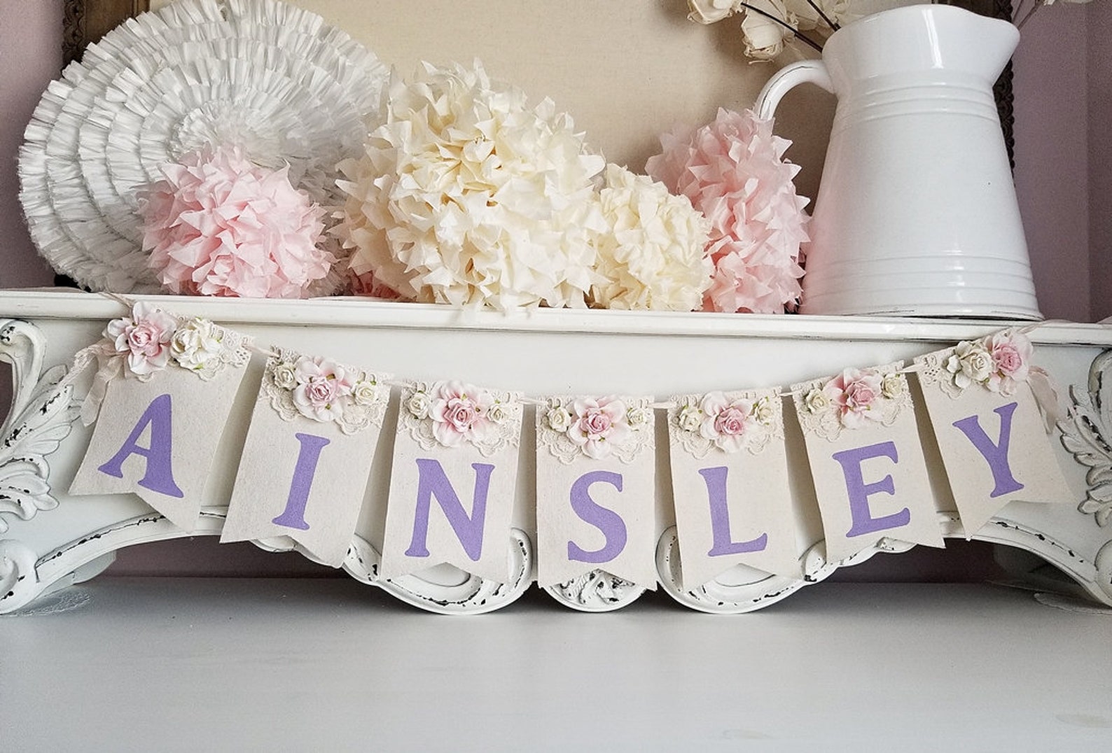Girl Name Banner Custom Name Banner Girl Name Sign Lavender Etsy