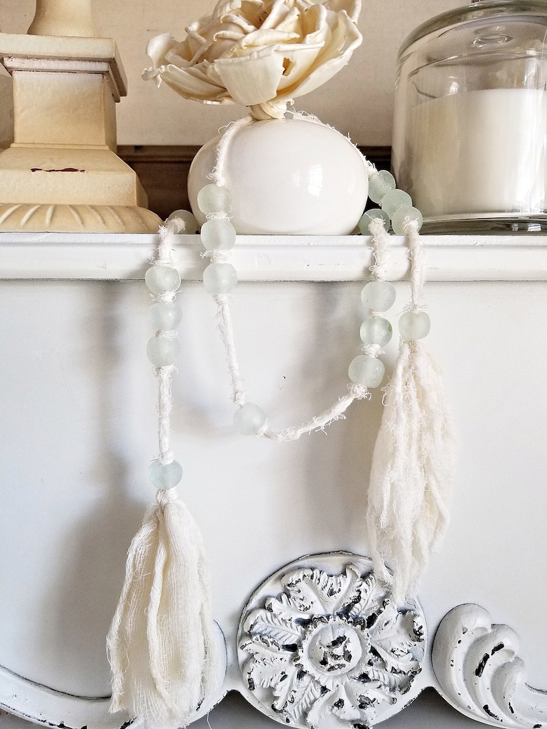 Sea Glass Bead Garland Coastal Farmhouse Decor Beach Bead Etsy