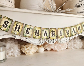 Vintage Style St. Patrick's Day Banner, St. Patrick's Day Decor, Let The Shenanigans Begin Banner, St. Patrick's Day Garland, St.Pat's Decor