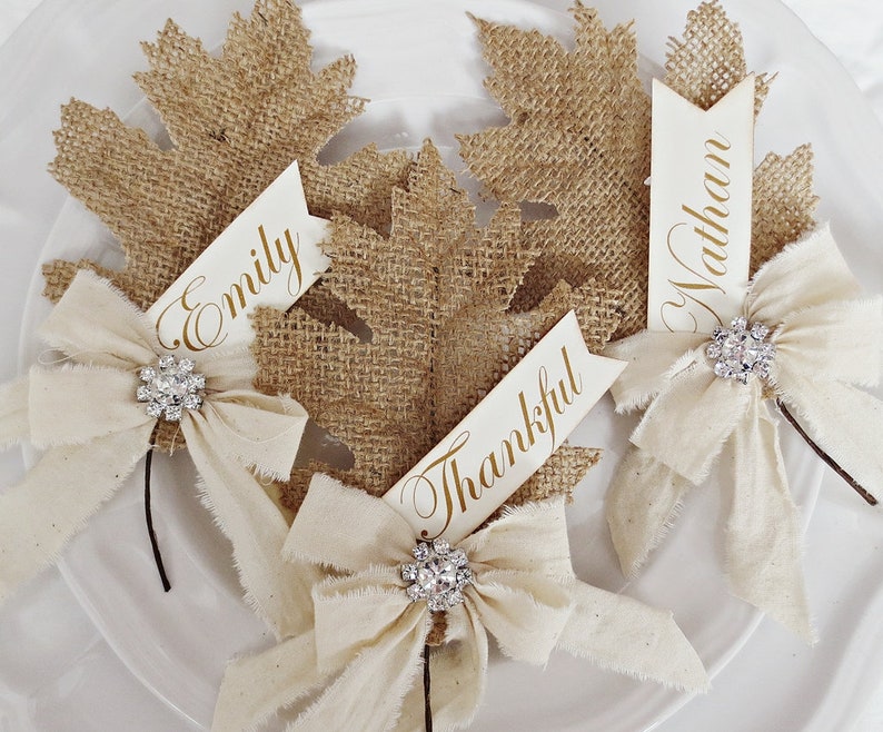 Thanksgiving Napkin Rings, Thanksgiving Place Cards, Burlap Thanksgiving Decor, Rustic Fall Decor, Rustic Decor, Thanksgiving Table Decor image 10