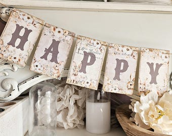 Happy Spring Banner Decor, Vintage-Inspired Easter Bunny Garland with Rhinestones