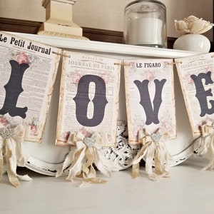 Vintage Wedding Decor, Bridal Shower Banner, Vintage Valentine Banner, Valentine Garland, Love Banner, Love Garland, Bridal Shower Decor image 7