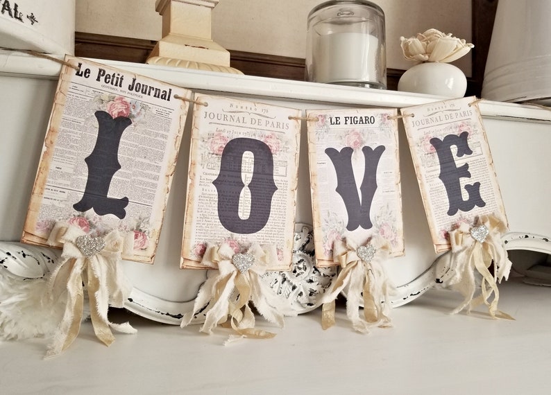 Vintage Wedding Decor, Bridal Shower Banner, Vintage Valentine Banner, Valentine Garland, Love Banner, Love Garland, Bridal Shower Decor image 7