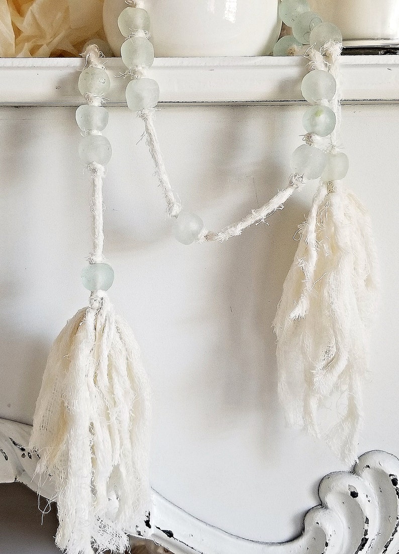Sea Glass Bead Garland Coastal Farmhouse Decor Beach Bead Etsy