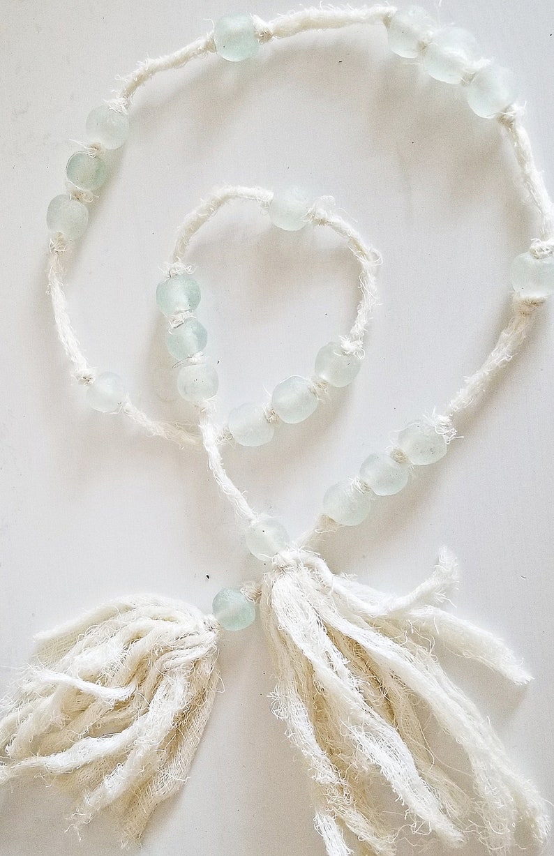 Sea Glass Bead Garland Coastal Farmhouse Decor Beach Bead Etsy