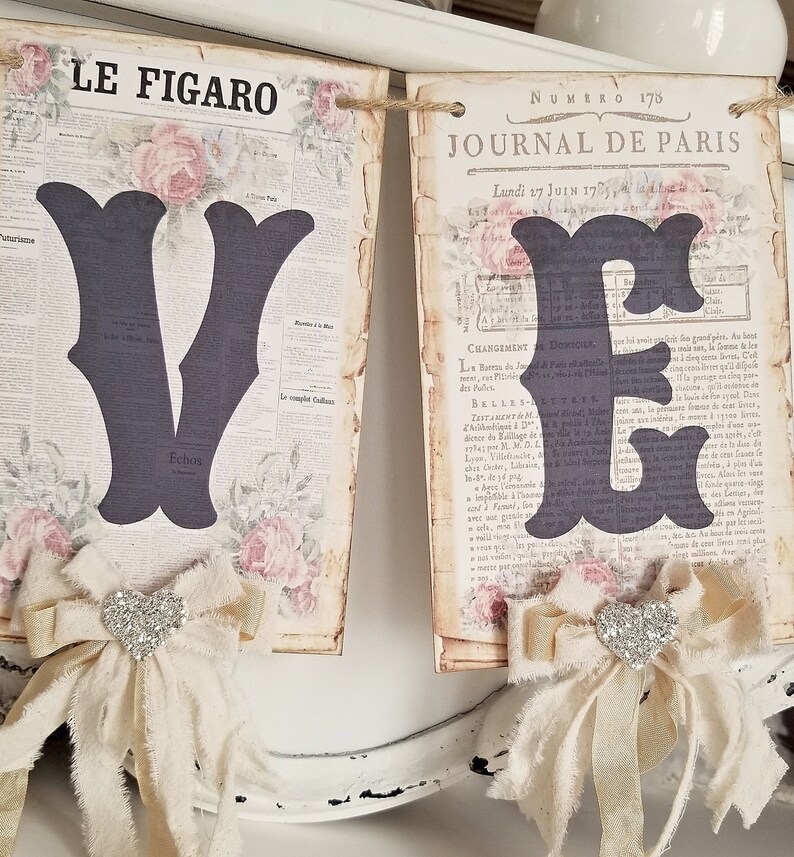 Vintage Wedding Decor, Bridal Shower Banner, Vintage Valentine Banner, Valentine Garland, Love Banner, Love Garland, Bridal Shower Decor image 5