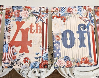 4th of July Banner, Shabby Chic 4th of July Banner, 4th of July Decor, 4th of July Garland, Patriotic Banner, Farmhouse 4th of July Decor