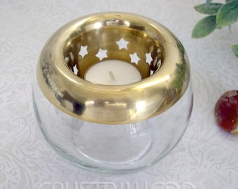 Solid Brass Starlight Candle Holder, 4” - Two Piece with Glass Bowl to Hold Crystals, Incense, etc - Altar Decor, Home Decor - Mint Vintage