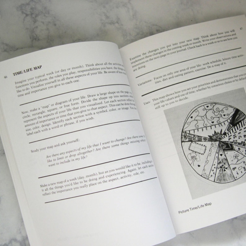 Peut inclure: Une illustration en noir et blanc d'une carte du temps/de la vie. La carte est divis&eacute;e en sections, chacune repr&eacute;sentant un aspect diff&eacute;rent de la vie. Les sections sont &eacute;tiquet&eacute;es avec des mots et des expressions, tels que "travail", "famille" et "amis".