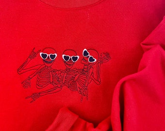 Valentine Skeleton Love Custom Sweat Shirt | Heart | Sunglasses | Hoodie | Heart Sunglasses | Happy Skeletons |