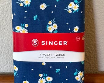 Singer Fabrics, 100% Cotton, Daisies on Dark Blue, Cut by The Yard