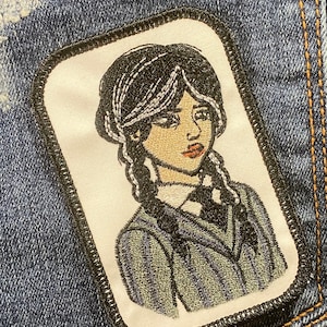 Miss Wednesday Patch. Iron-on or Sew-on.  Approx 3” x 4”.