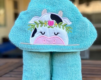 Custom Hooded Bath or Beach Towel-Spring Boho Flowers, Cow, Unicorn, Bunny, Lamb, Deer, Bear, Fox, Kids Gifts, Personalized Towels, Cozy