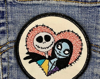 Jack and Sally Patch |  Iron-on | Sew-on | NBC | Love | Halloween | Christmas | Nightmare