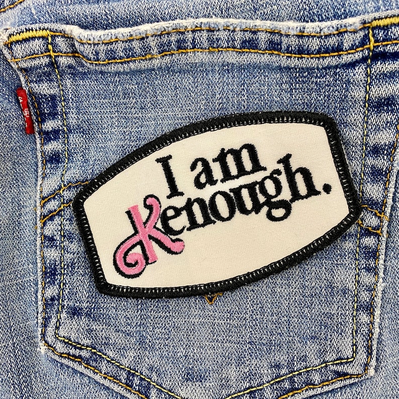 Pink Boy Doll I am Enough Ken Ryan Gosling Patch Iron-on Sew-on 4 x 2.5 Patch image 1