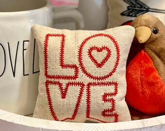 LOVE Tiny Pillow | Valentine’s Day | Tiered Tray | Mini Pillow | Machine Embroidered | Home Decor | Decoration