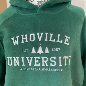 Whoville University Custom Sweat Shirt Mean One Green Man Hoodie Curmudgeon Furry Green Meanie image 1